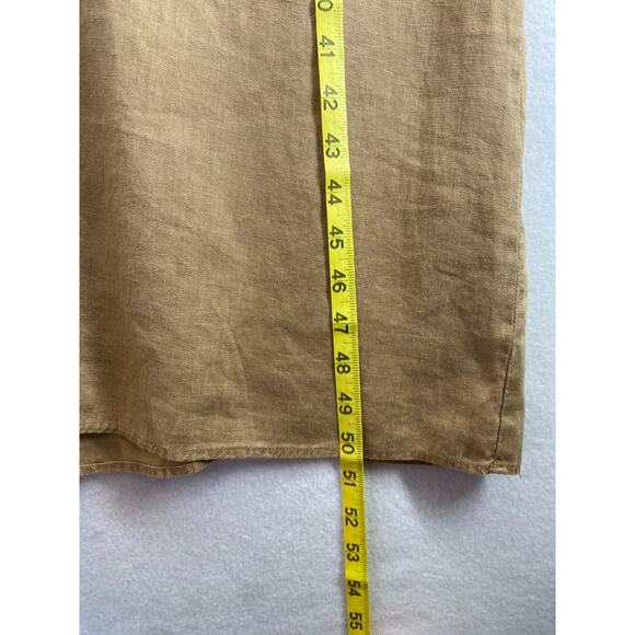 ZARA Dress M 100% Linen Embroidered Eyelet V Neck Slip Sun Midi Boho Flowy Brown - Picture 10 of 11